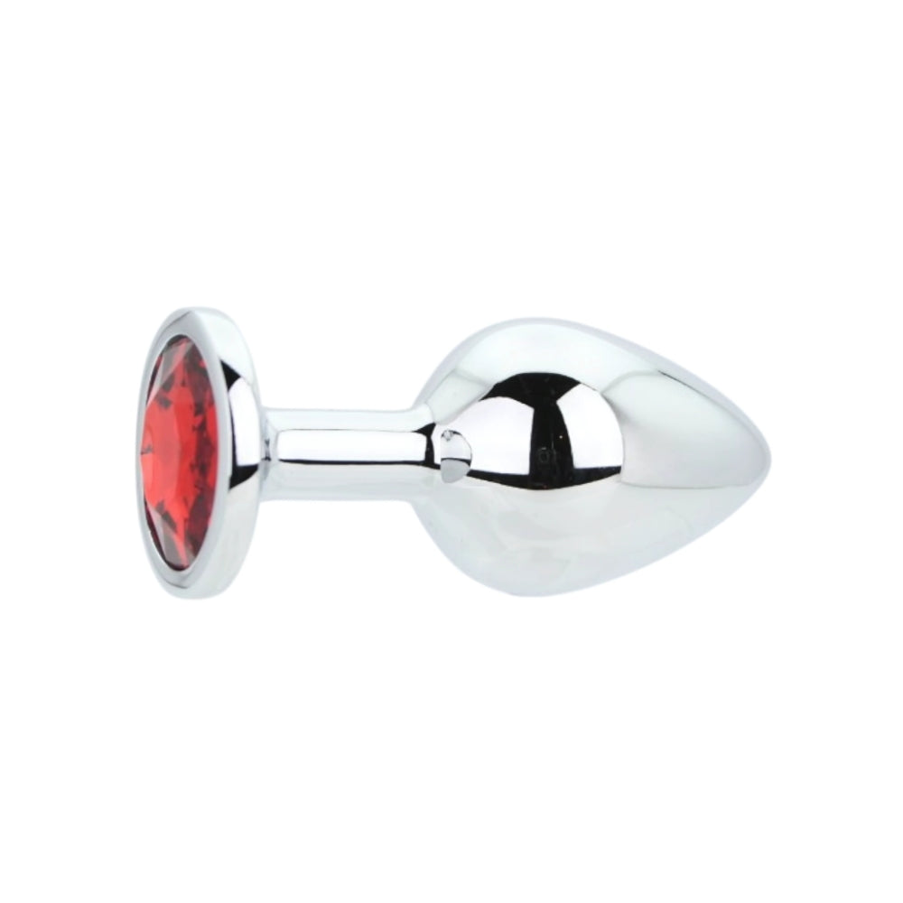 Toosh Silver Metal Butt Plug Medium Red Stone