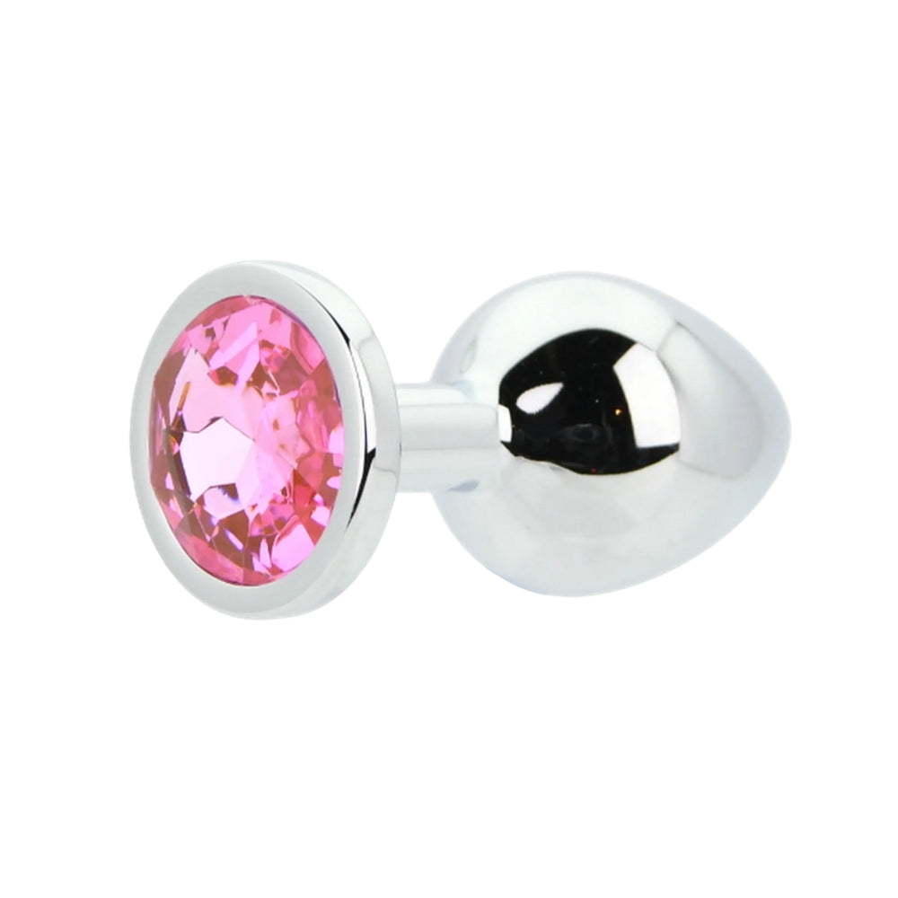 Toosh Silver Metal Butt Plug Medium Pink Stone