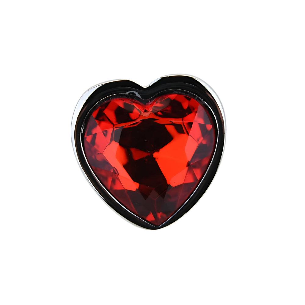 Toosh Heart Shaped Silver Butt Plug with Red Stone Small