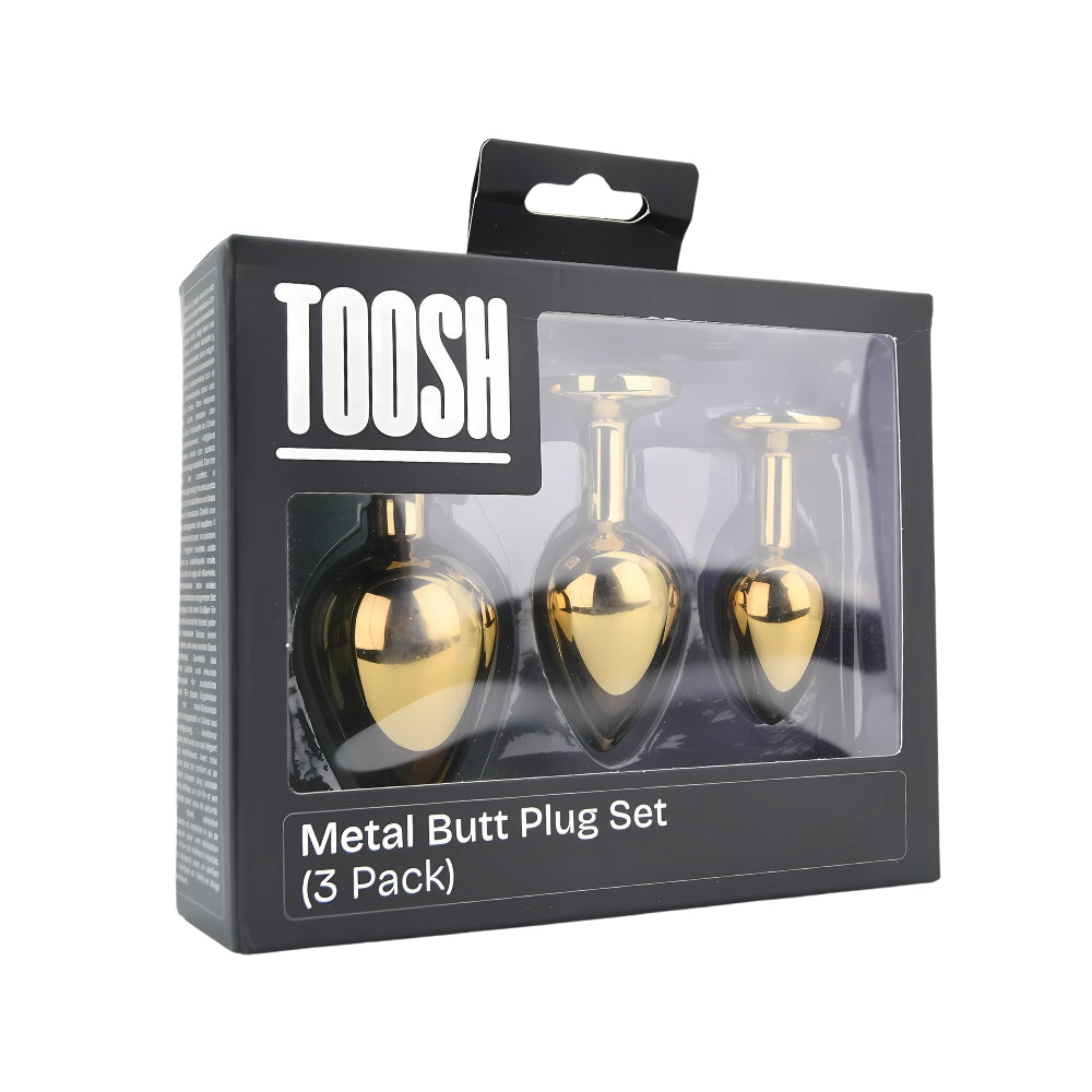 Toosh Metal Butt Plug Gold Set of 3 Clear Stone