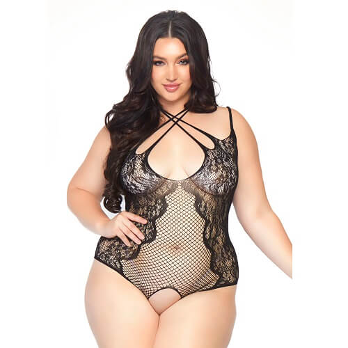 Leg Avenue Plus Size Net and Lace Crotchless Body