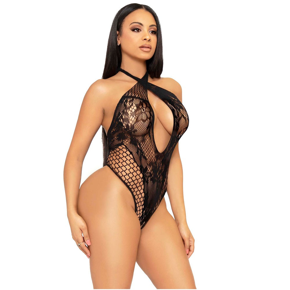 Leg Avenue Lace and Net Halter Teddy