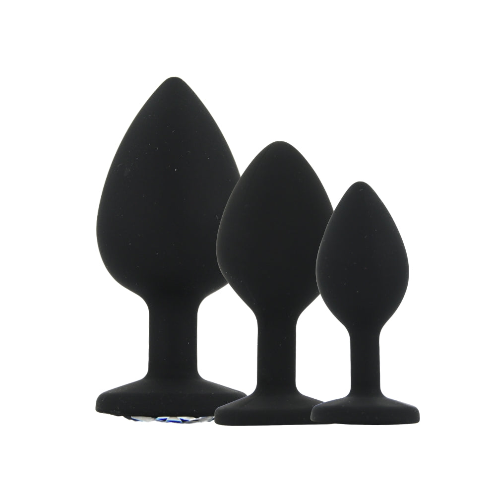 Toosh Silicone Butt Plug Black Set of 3 Clear Stone